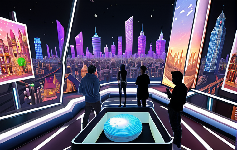 **A bustling virtual cityscape within a metaverse platform, showcasing diverse architectural styles on plots of virtual land. Users interact with each other, attending a virtual concert and visiting a digital art gallery. The scene incorporates elements of digital ownership and social interaction, emphasizing the creative and entrepreneurial opportunities within metaverse real estate.**