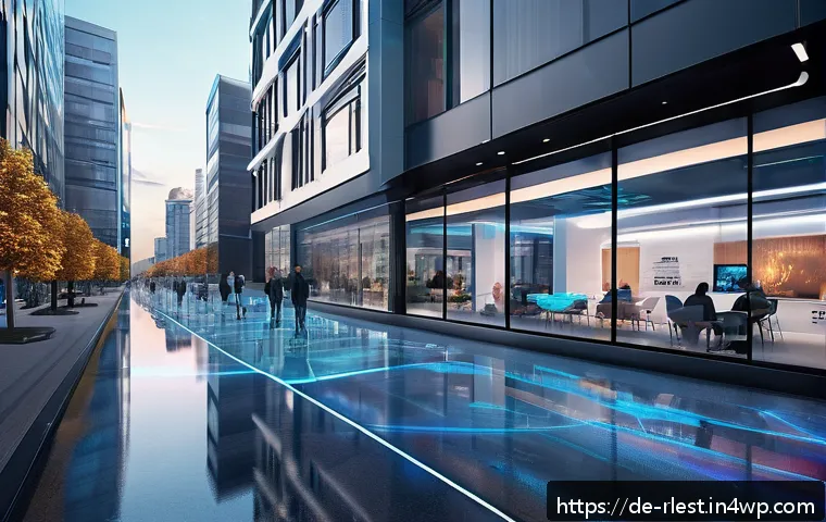 가상 부동산 시장에서의 수익성 분석 - A futuristic virtual real estate marketplace interface set in a sleek, high-tech digital cityscape, ...