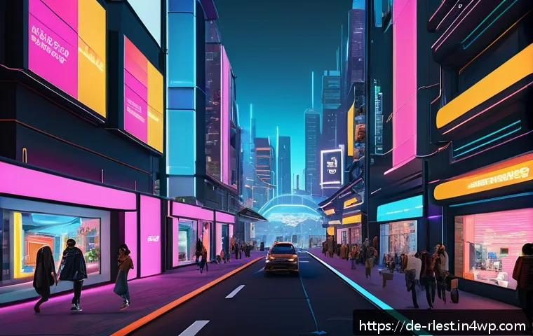 가상 부동산 투자에 대한 장기 전망 - A futuristic digital cityscape inside a popular metaverse platform like Decentraland or The Sandbox,...