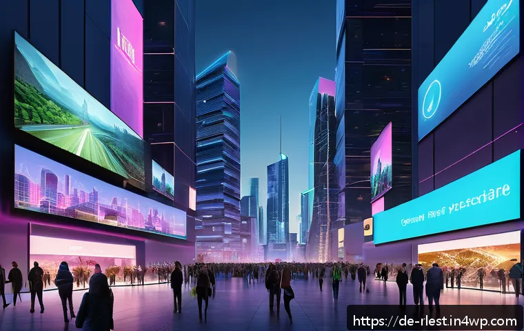 가상 부동산 시장의 경쟁 분석 - A futuristic virtual real estate hub in the Metaverse showcasing a bustling digital cityscape with h...