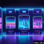 Home 19 가상 부동산의 미래 및 시장 전망 - A futuristic digital real estate marketplace in a vibrant Metaverse cityscape, showcasing sleek 3D v...